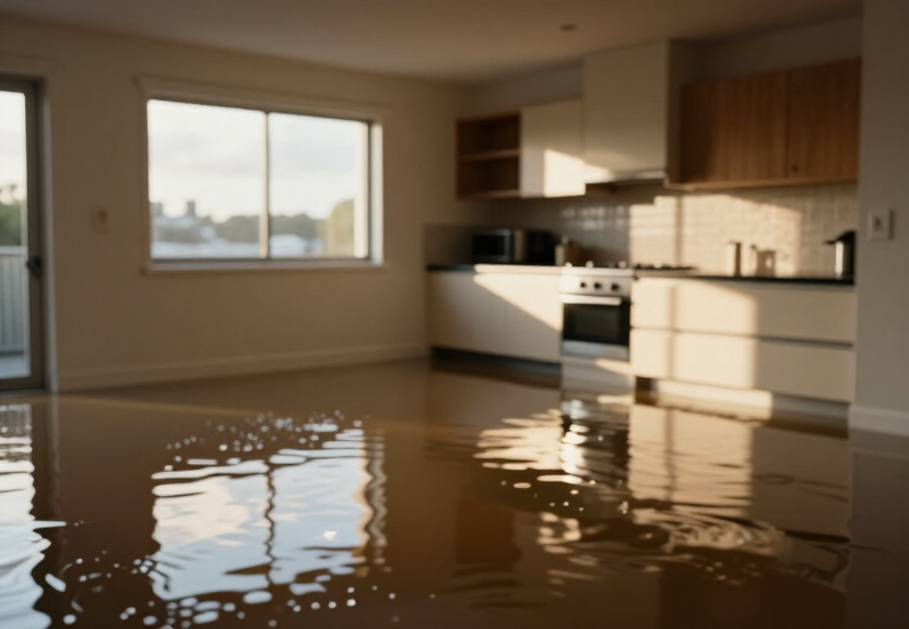 Flooded apartment basement in Bexley North before cleanup